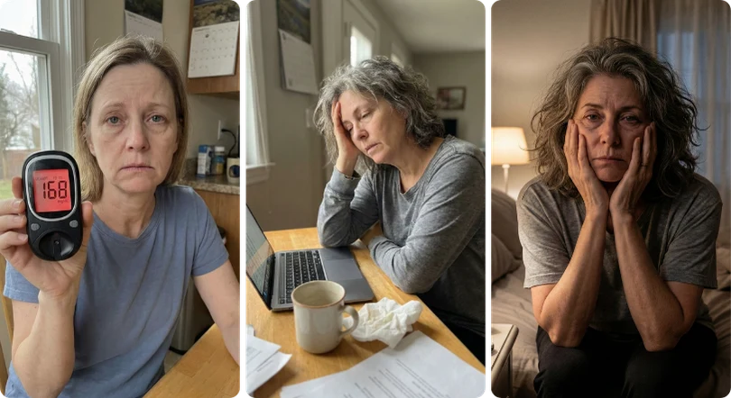 Femme fatiguée consultant son lecteur de glycémie